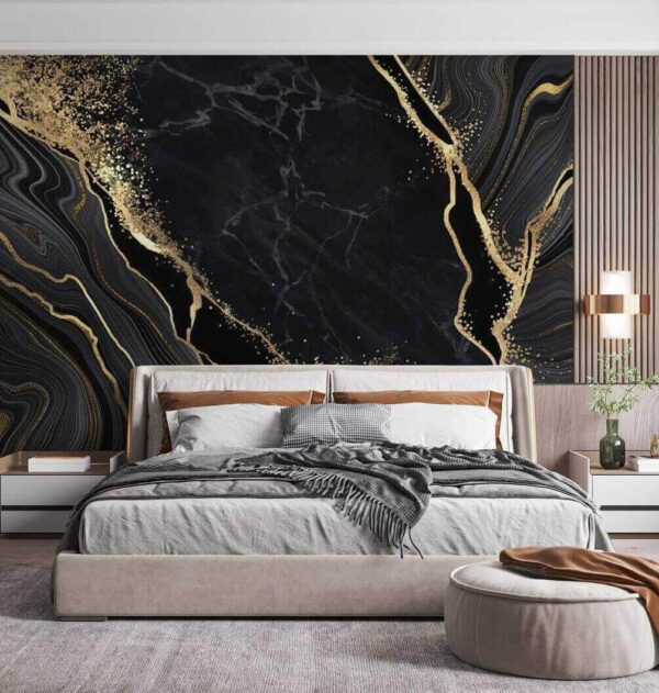 Black marble with white veins Wall murals Black marble with white veins