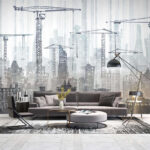 Wall murals Cityscape with cranes