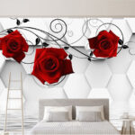 Wall murals Wallpaper with red roses and black vines