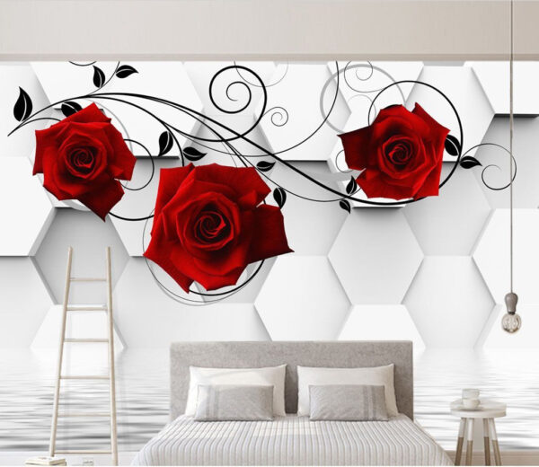 Wall murals Wall murals Wallpaper with red roses and black vines (SKU: u26421)
