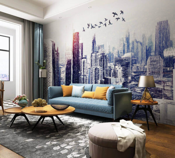 Birds flying over a city Wall murals Birds flying over a city