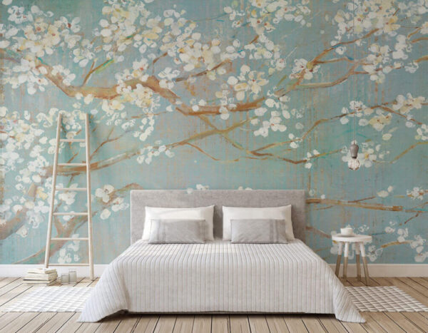 Wall murals Blossoms on branches, serene scene (SKU: u29224) Wall murals Wall murals Blossoms on branches, serene scene (SKU: u29224)