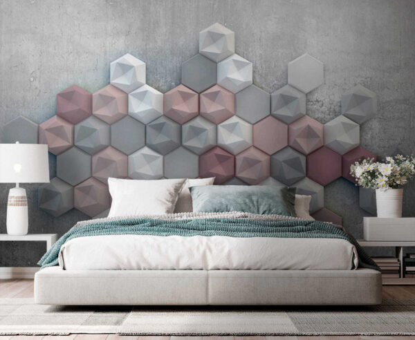 Group of hexagons on a concrete surface Wall murals Group of hexagons on a concrete surface