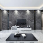 Wall murals Dark marbled stone with white veins.