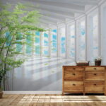 Wall murals Sunlit corridor with vibrant leaves