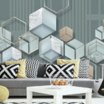 Wall murals Wallpaper with hexagons and geometric shapes
