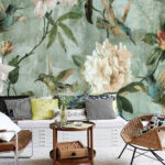 Wall murals Wallpaper with birds and flowers