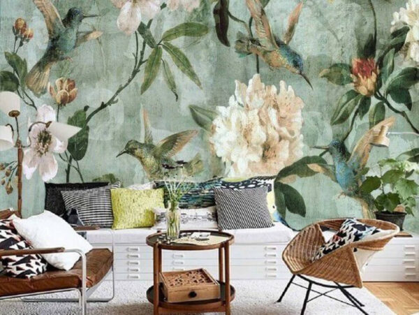 Wallpaper with birds and flowers Wall murals Wallpaper with birds and flowers