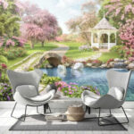Wall murals White gazebo with a cross on top