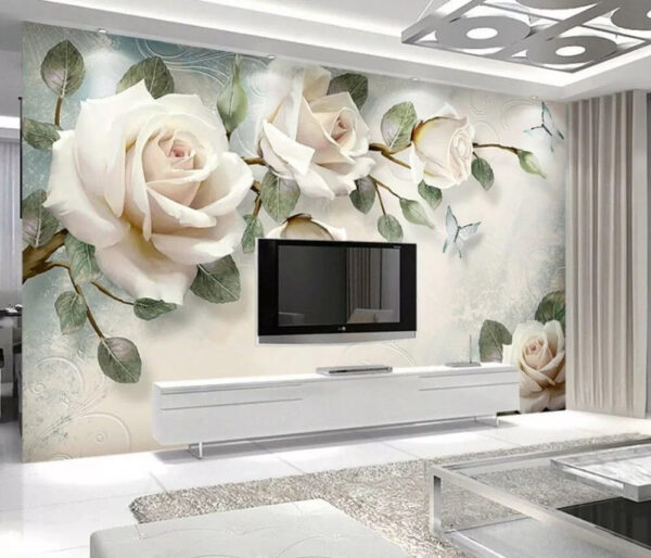 White rose with green leaves Wall murals White rose with green leaves