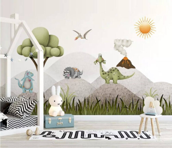 Cartoon dinosaurs in a landscape Wall murals Cartoon dinosaurs in a landscape