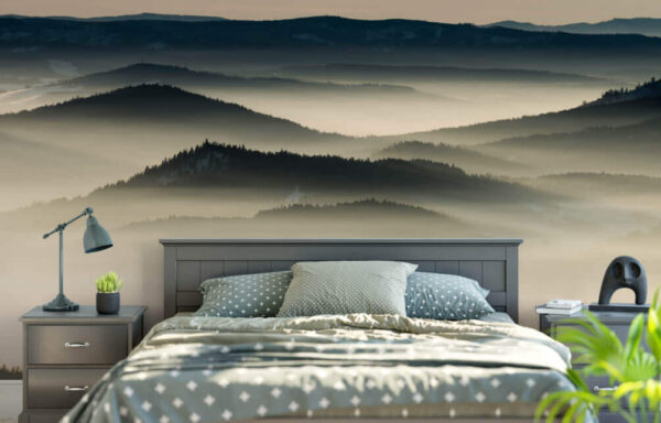 Landscape of mountains with fog Wall murals Landscape of mountains with fog