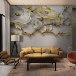 Wall murals Wallpaper with flowers and birds
