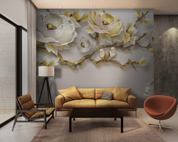 Wallpaper with flowers and birds Wall murals Wallpaper with flowers and birds
