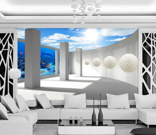 Room with columns and fish and fish Wall murals Room with columns and fish and fish