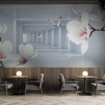 Wall murals White flowers and butterflies in a room