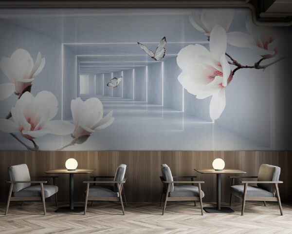 White flowers and butterflies in a room Wall murals White flowers and butterflies in a room