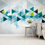 Wall murals Blue triangles on a white surface
