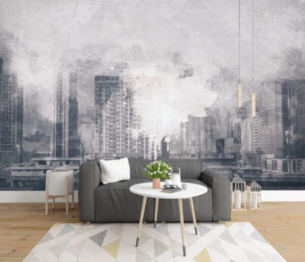 Abstract cityscape in grayscale tones Wall murals Abstract cityscape in grayscale tones