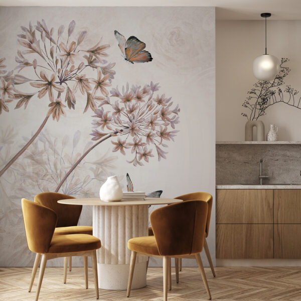Butterflies dance among delicate flowers Wall murals Butterflies dance among delicate flowers