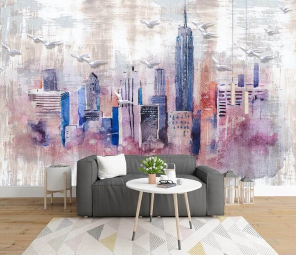 Watercolor painting of a city Wall murals Watercolor painting of a city