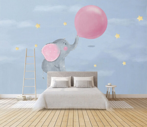 Cartoon of an elephant holding a balloon Wall murals Cartoon of an elephant holding a balloon
