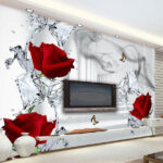 Wall murals Red roses floating with butterflies.
