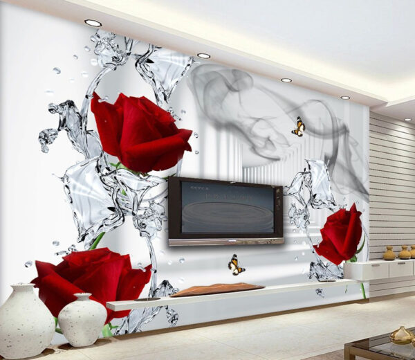 Red roses floating with butterflies Wall murals Red roses floating with butterflies