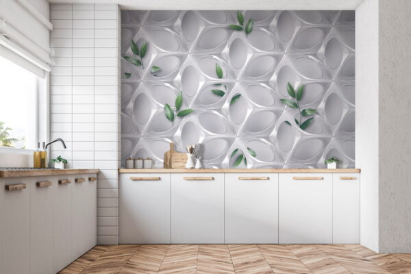 White wall with green leaves Wall murals White wall with green leaves