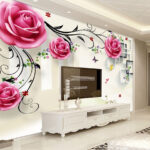 Wall murals Swans beneath blooming pink roses.