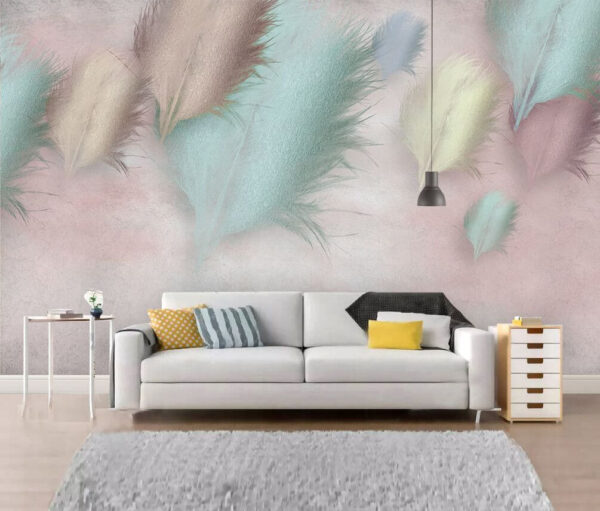 Group of feathers on a pink background Wall murals Group of feathers on a pink background