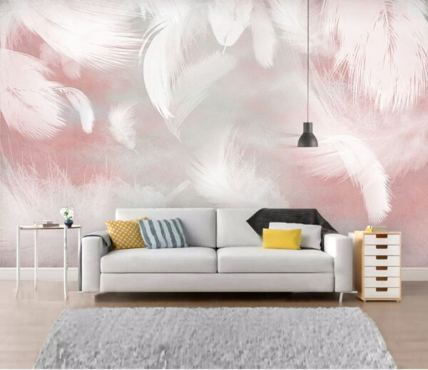 White feathers on a pink background Wall murals White feathers on a pink background