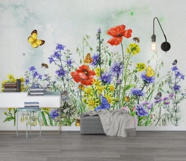 Vibrant blossoms and fluttering butterflies Wall murals Vibrant blossoms and fluttering butterflies