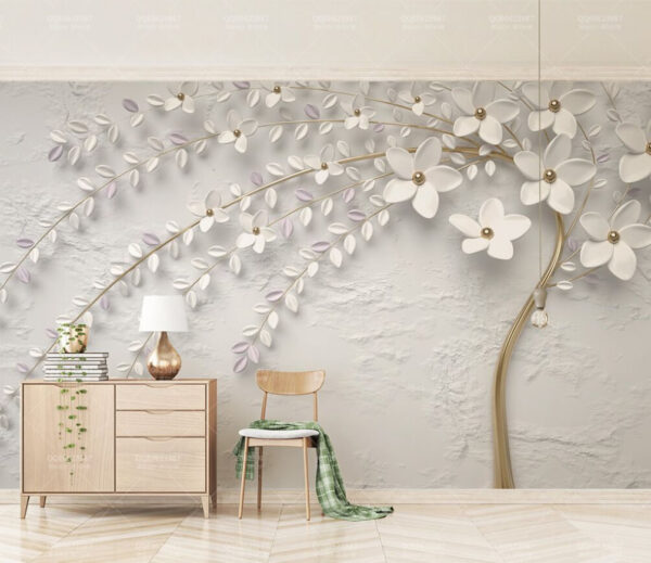 Elegant floral design on textured background Wall murals Elegant floral design on textured background