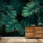 Wall murals Tropical leaves pattern on black background