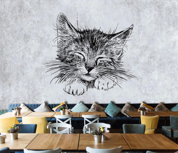 Sleeping kitten drawing on paper Wall murals Sleeping kitten drawing on paper