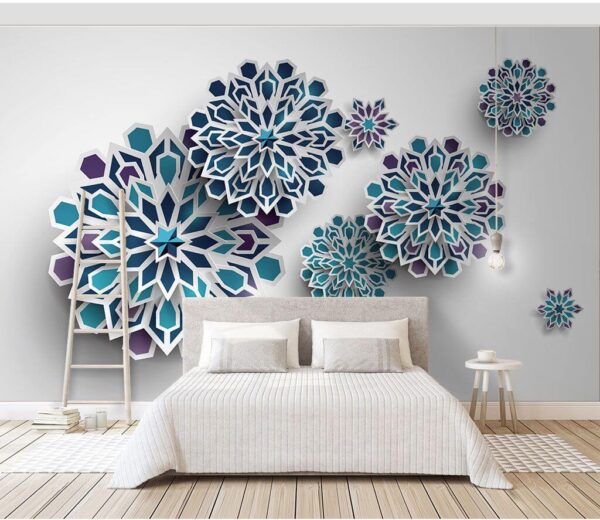 Group of blue and white flowers Wall murals Group of blue and white flowers
