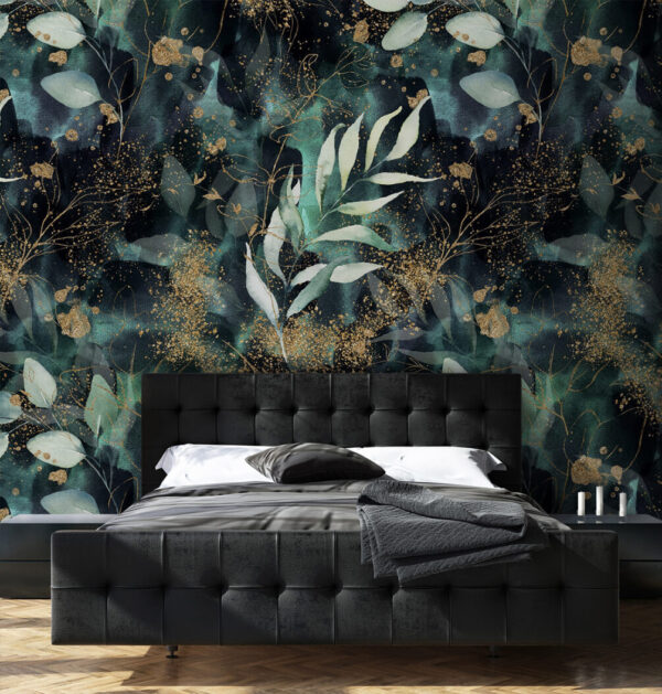 Abstract teal and metallic floral pattern Wall murals Abstract teal and metallic floral pattern