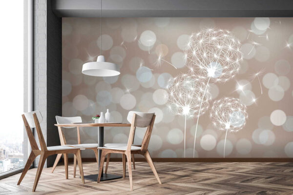 Dreamy dandelions drifting in light Wall murals Dreamy dandelions drifting in light
