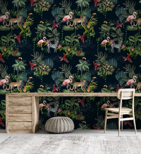 Pattern of flamingos and zebras Wall murals Pattern of flamingos and zebras