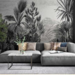 Wall murals Black and white drawing of a tropical forest
