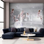 Wall murals White room with flowers and bubbles