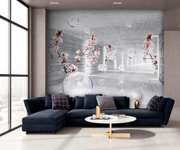 White room with flowers and bubbles Wall murals White room with flowers and bubbles