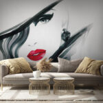 Wall murals Elegant woman with bold red lips.