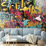 Wall murals Yellow and black graffiti