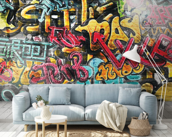 Yellow and black graffiti Wall murals Yellow and black graffiti