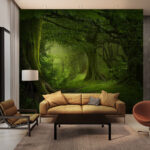 Wall murals Majestic trees in lush forest.