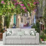 Wall murals Street with tables and chairs and trees