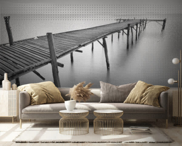 Long wooden bridge over water Wall murals Long wooden bridge over water