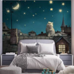 Wall murals Cat gazes at the night sky